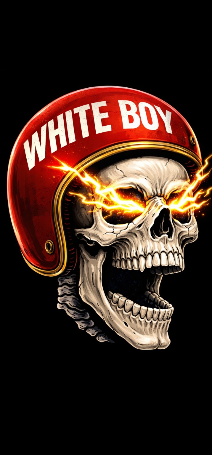 White Boy helmet skull with lightning coming from its eyes